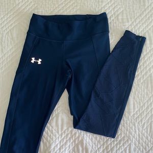 Under Armour Navy Leggings With Side Zippers and Stitched Detail